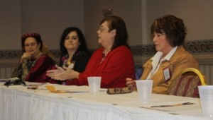 Kathleen Coddington, me, Solange Ayre, and Ruby Storm, hosting the Historical Writing Panel.